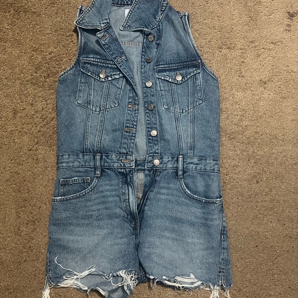 Zara Blue Denim Sleeveless Jumpsuit - Picture 1 of 3